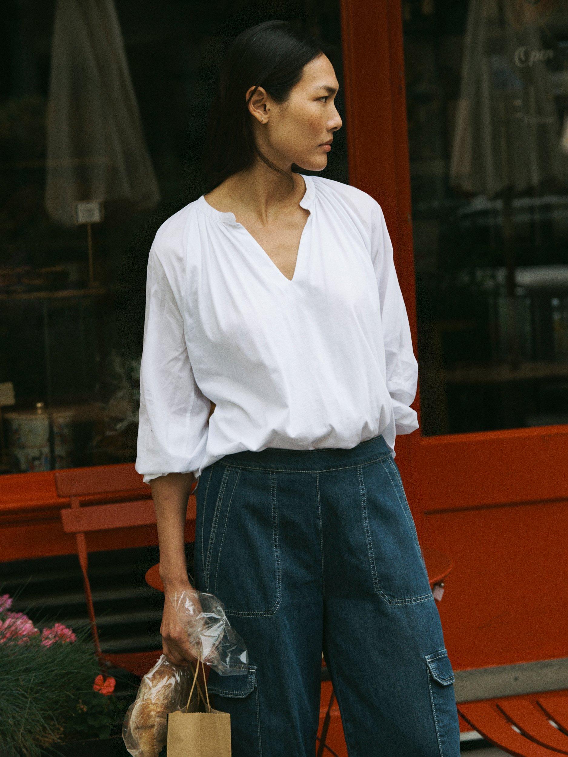 Product image 3 of 7, which shows NRBY Anita V-Neck Top, White, XL