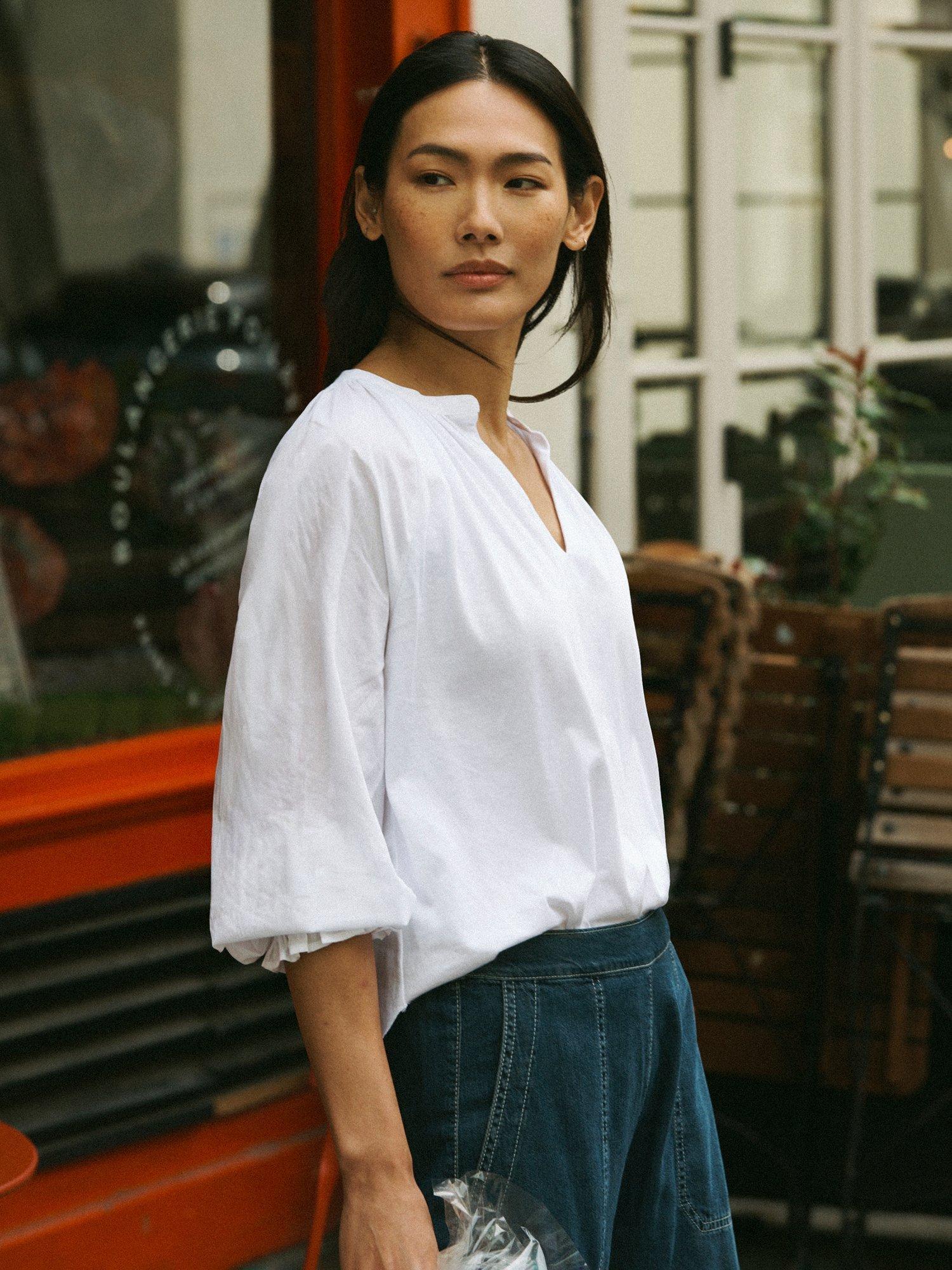 Product image 4 of 7, which shows NRBY Anita V-Neck Top, White, XL