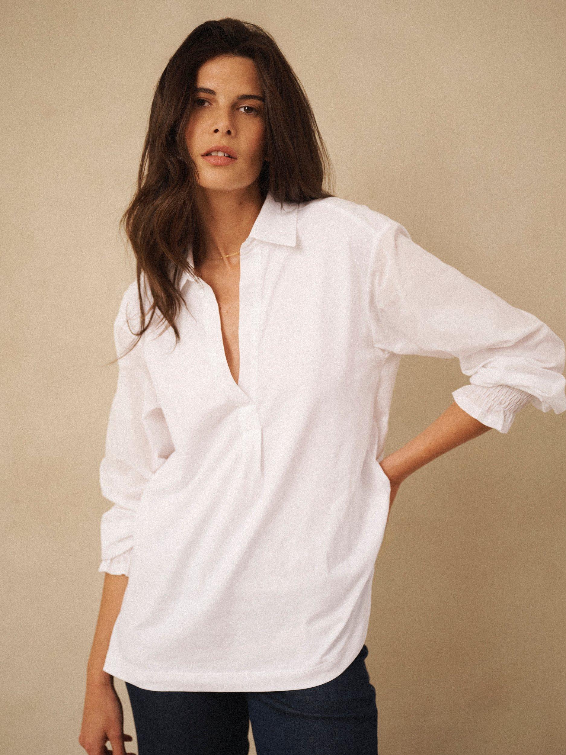Product image 1 of 9, which shows NRBY Aria Collar Shirt, White, XS
