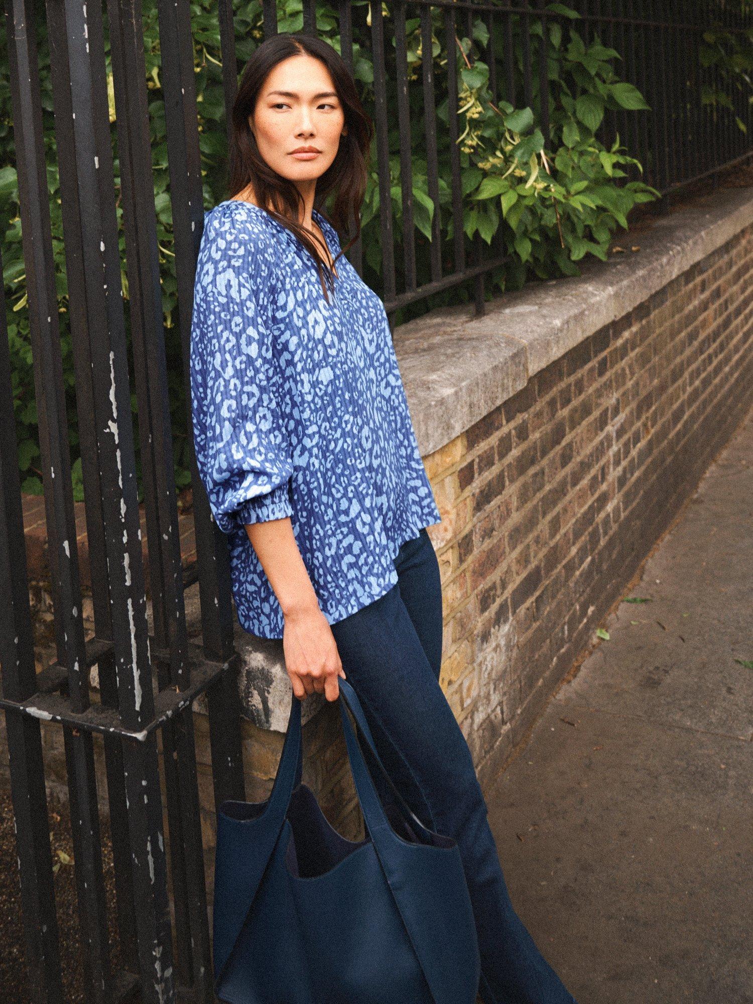 Product image 4 of 10, which shows NRBY Nicola Animal Print Top, Blue/Multi, S