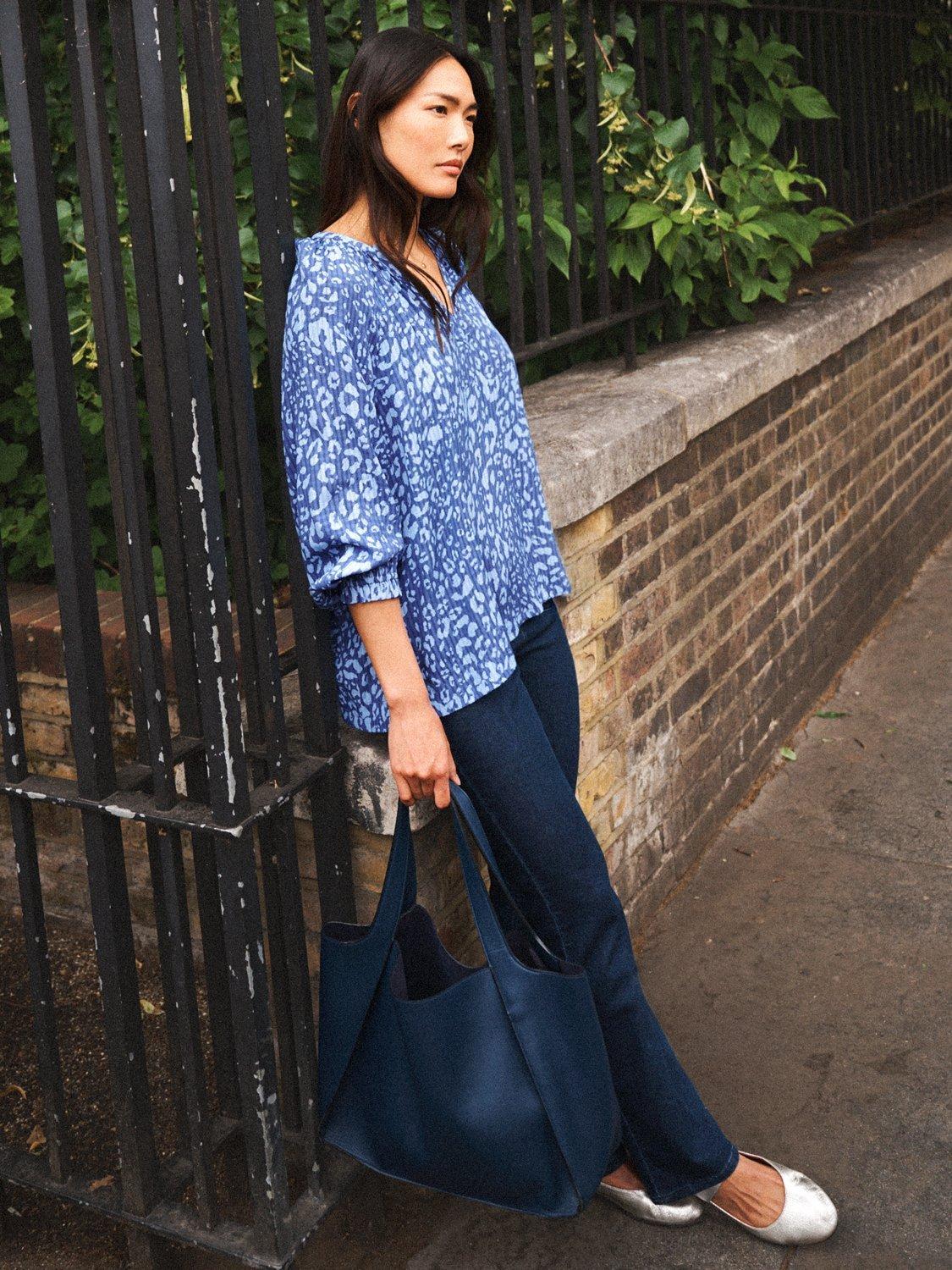 Product image 5 of 10, which shows NRBY Nicola Animal Print Top, Blue/Multi, S