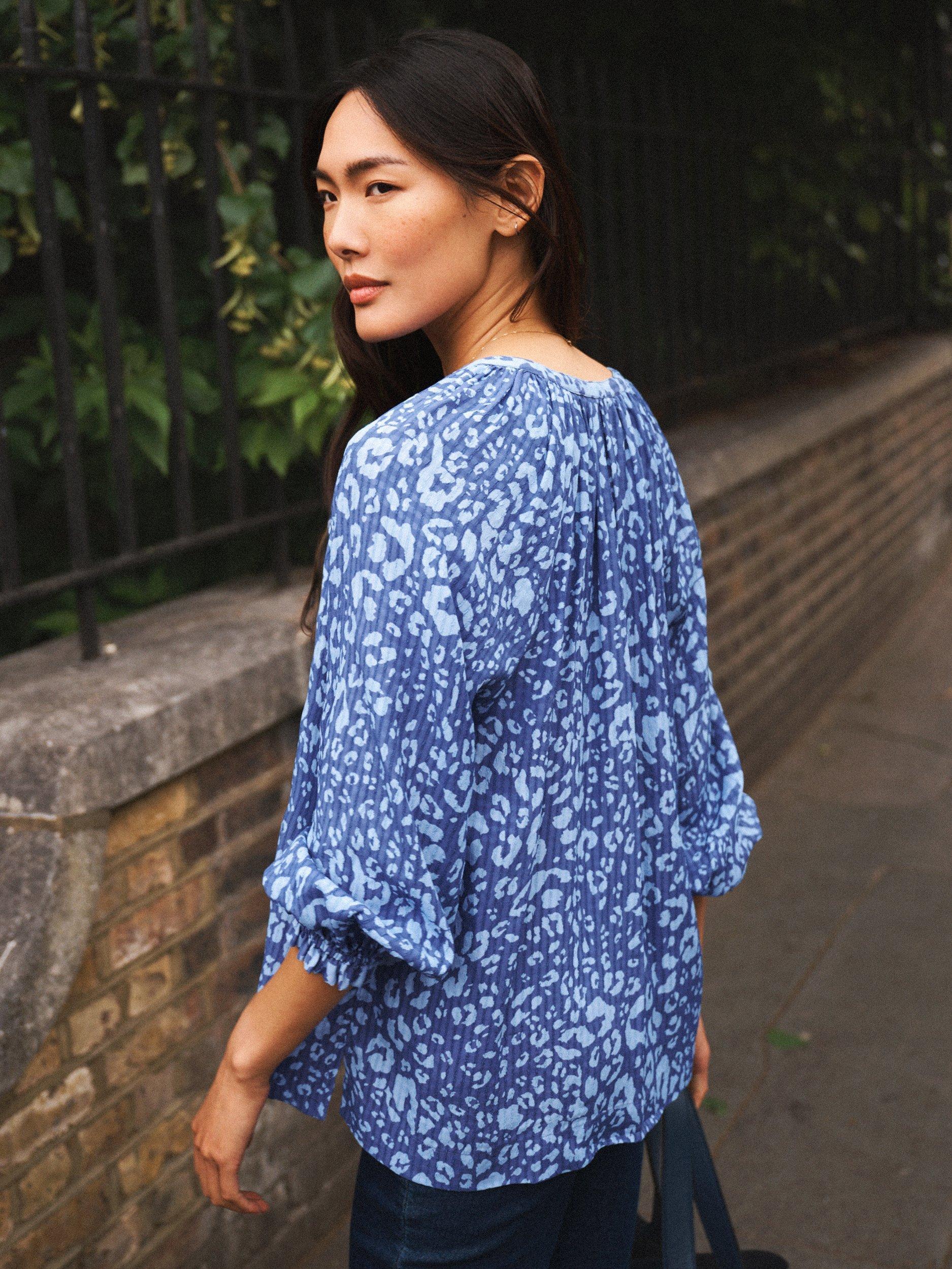 Product image 6 of 10, which shows NRBY Nicola Animal Print Top, Blue/Multi, S