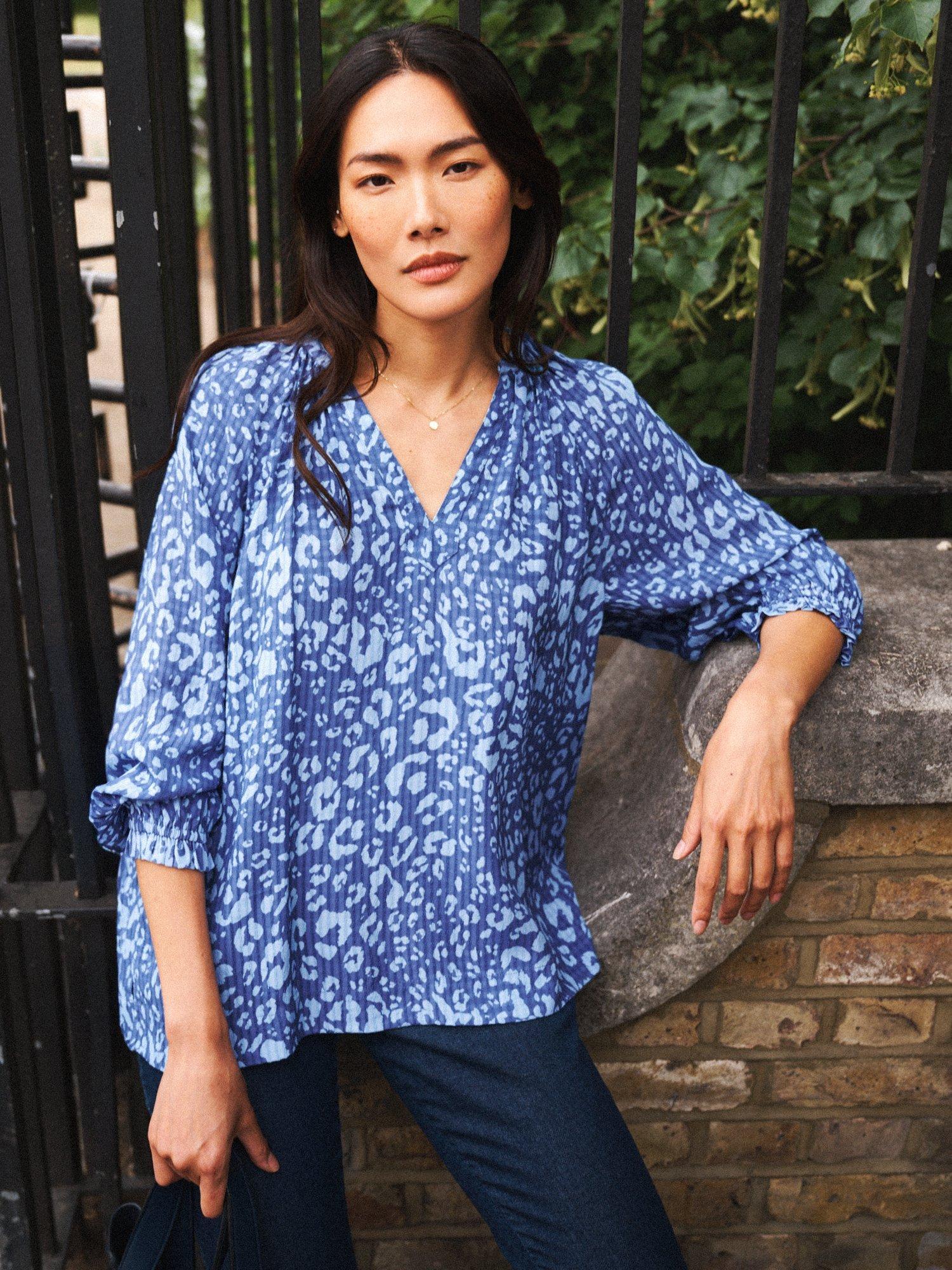 Product image 7 of 10, which shows NRBY Nicola Animal Print Top, Blue/Multi, S