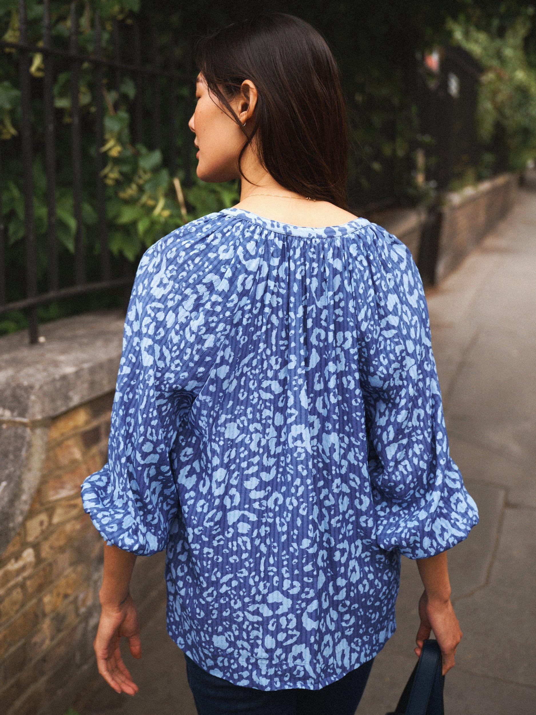 Product image 8 of 10, which shows NRBY Nicola Animal Print Top, Blue/Multi, S