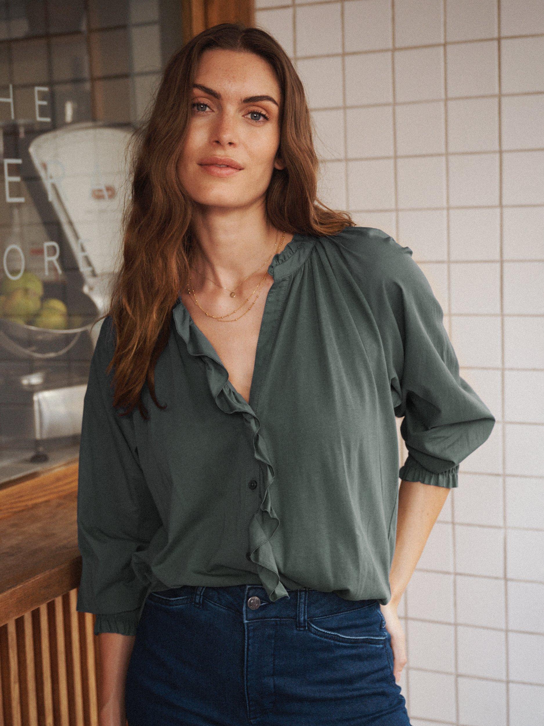 Product image 1 of 8, which shows NRBY Stevie Frill Shirt, Khaki, XS