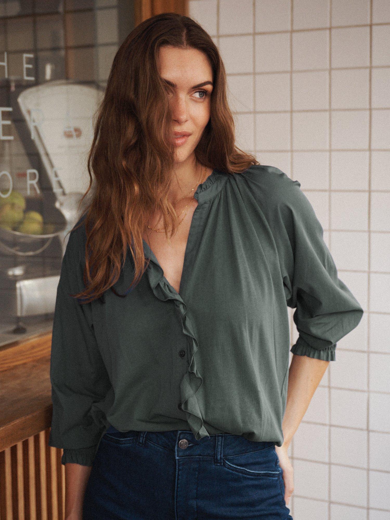 Product image 2 of 8, which shows NRBY Stevie Frill Shirt, Khaki, XS