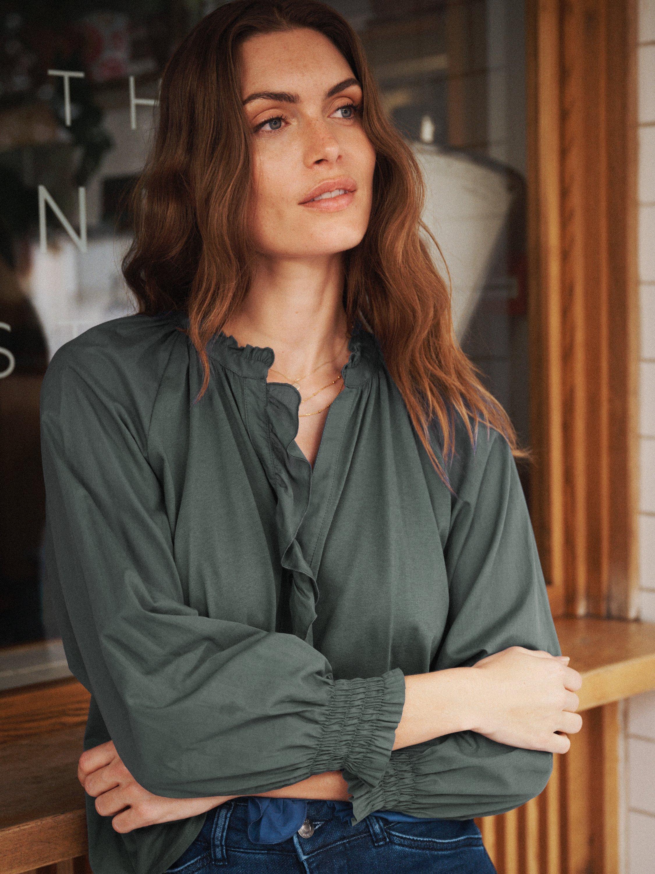 Product image 5 of 8, which shows NRBY Stevie Frill Shirt, Khaki, XS