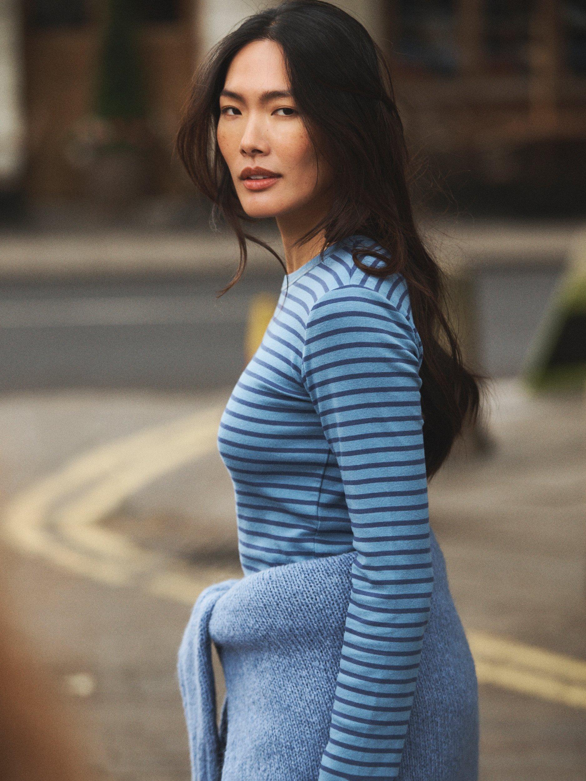Product image 2 of 8, which shows NRBY Billie Stripe Top, Light Blue/Denim, L