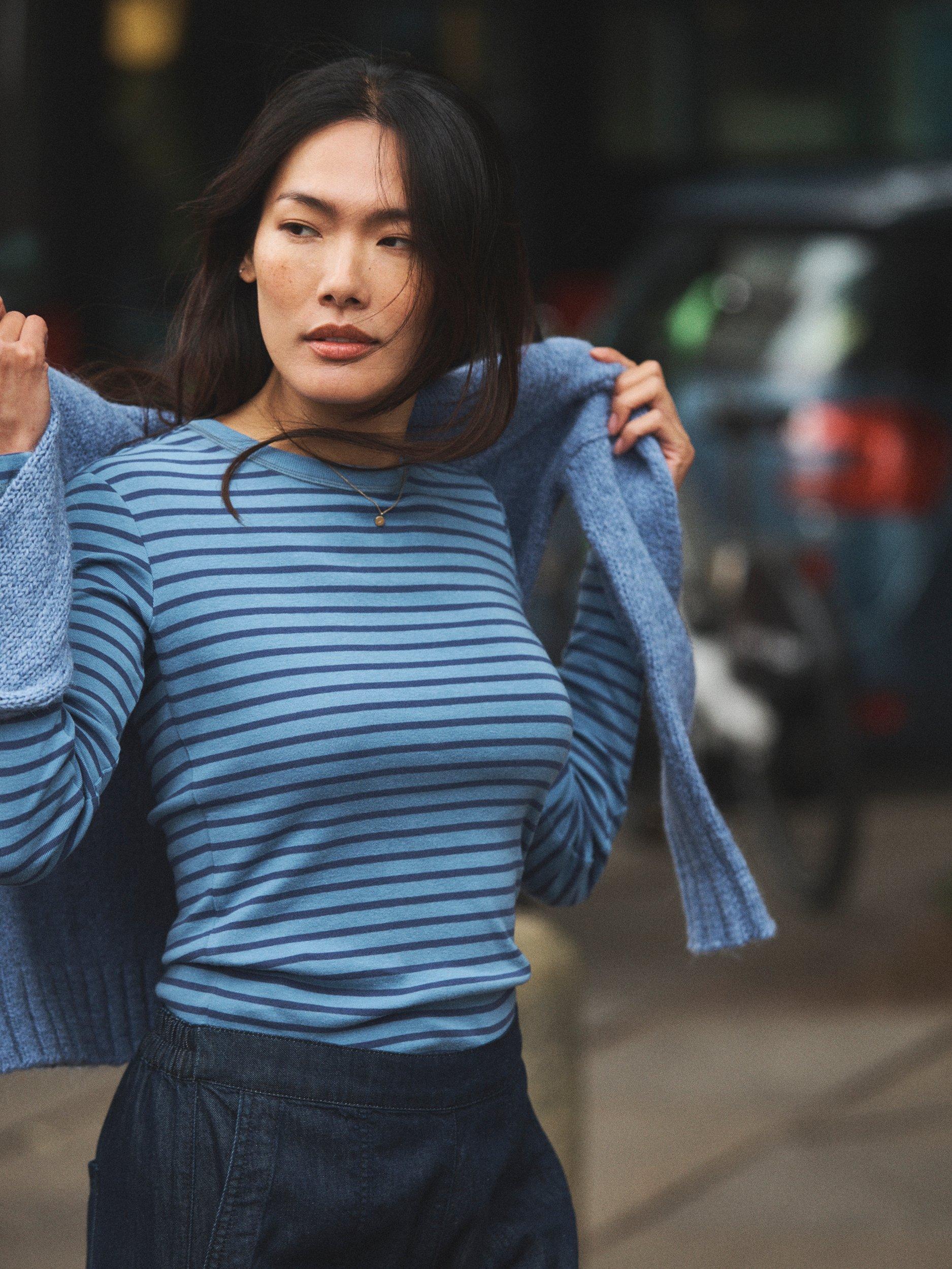 Product image 3 of 8, which shows NRBY Billie Stripe Top, Light Blue/Denim, L