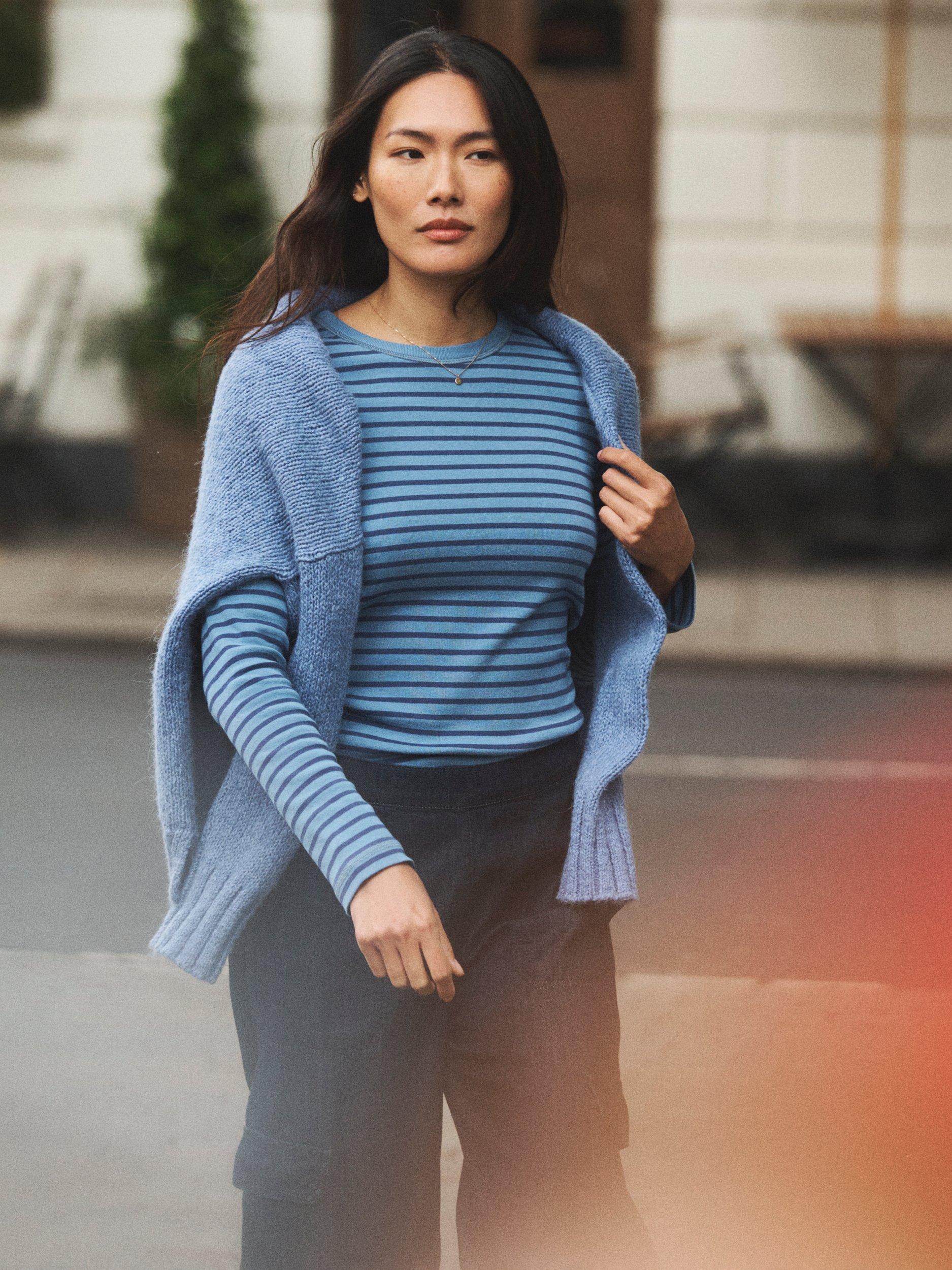 Product image 4 of 8, which shows NRBY Billie Stripe Top, Light Blue/Denim, L