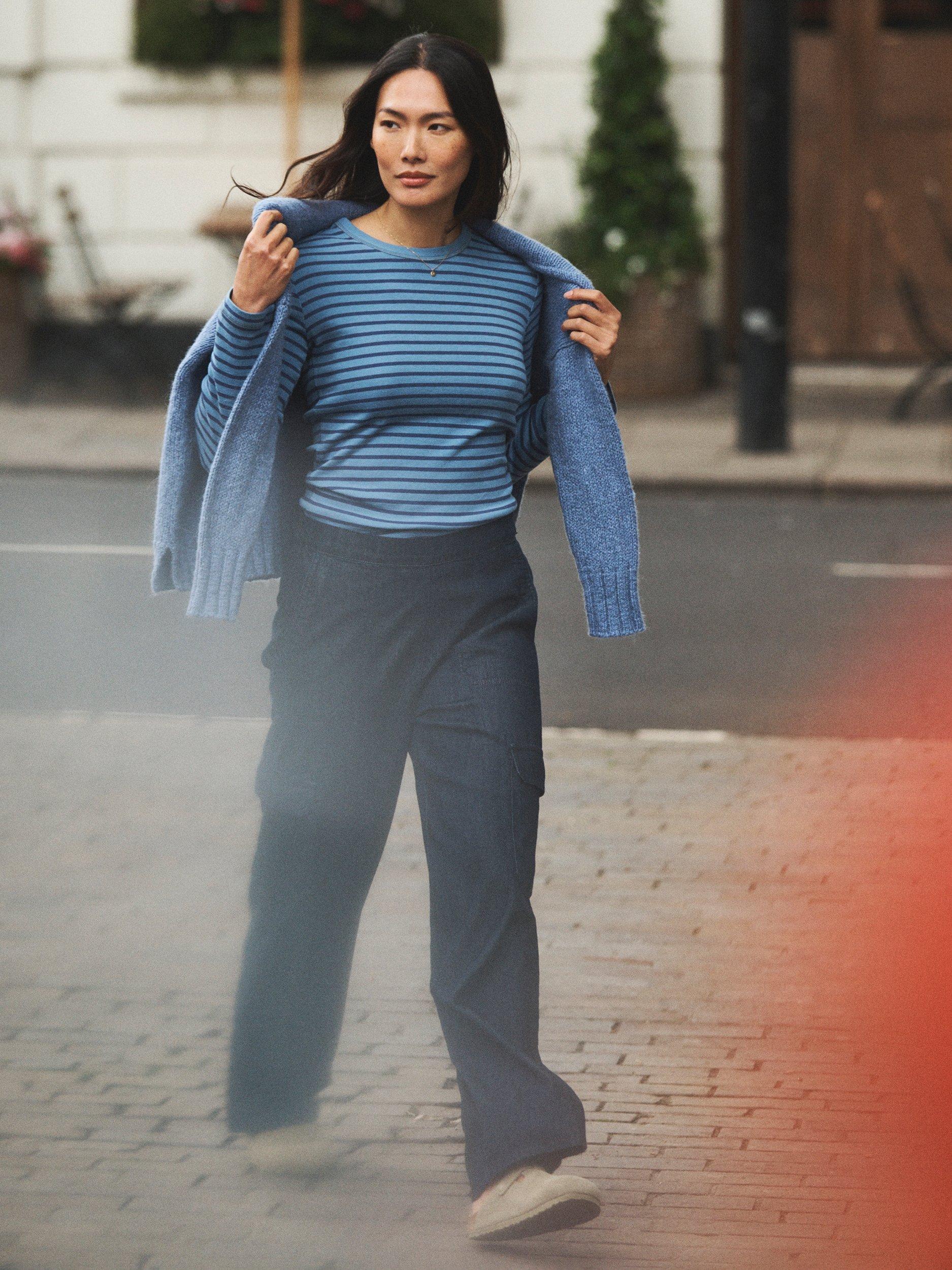 Product image 6 of 8, which shows NRBY Billie Stripe Top, Light Blue/Denim, L