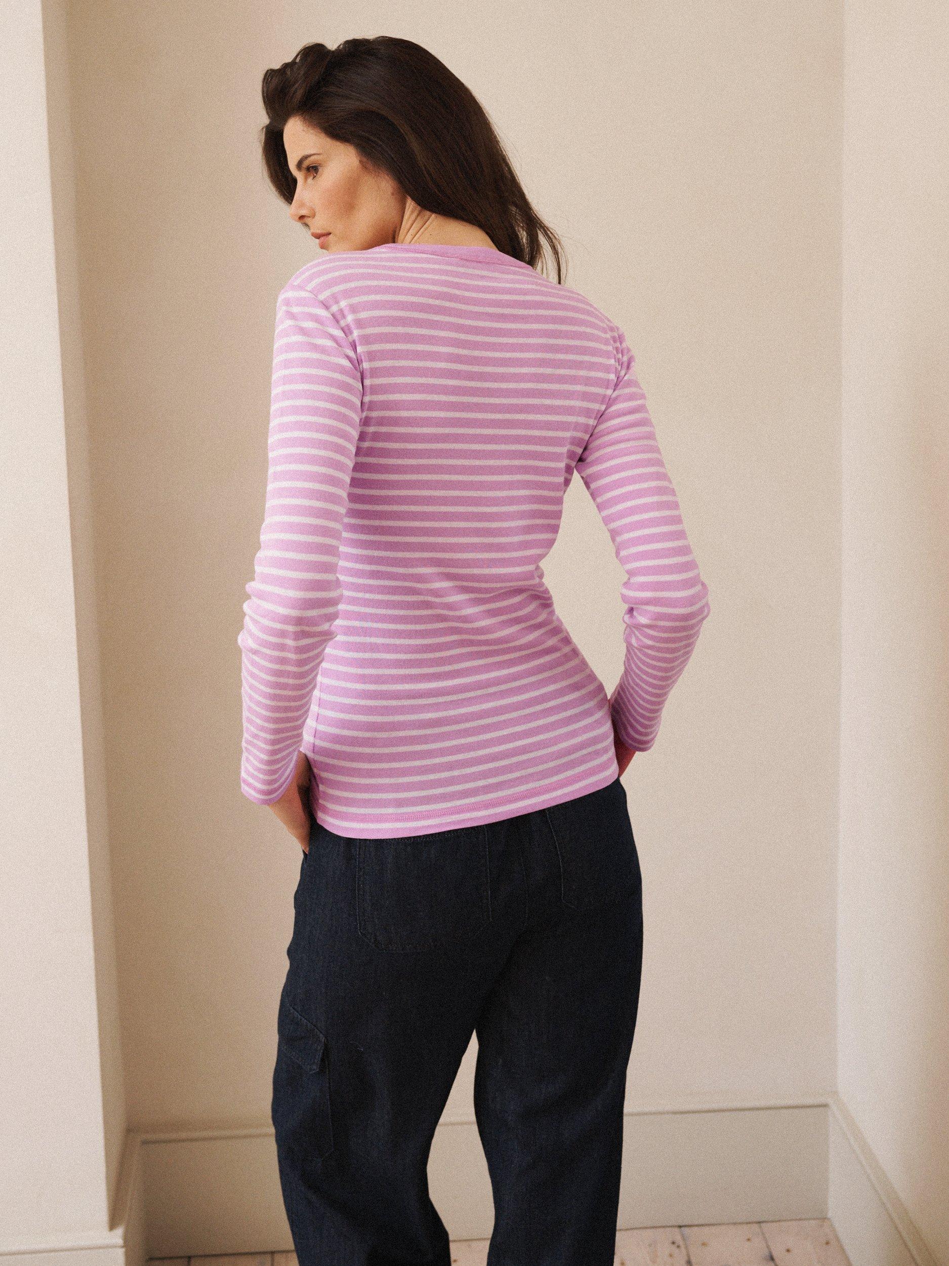 Product image 7 of 8, which shows NRBY Billie Stripe Top, Pink Sorbet/White, XS