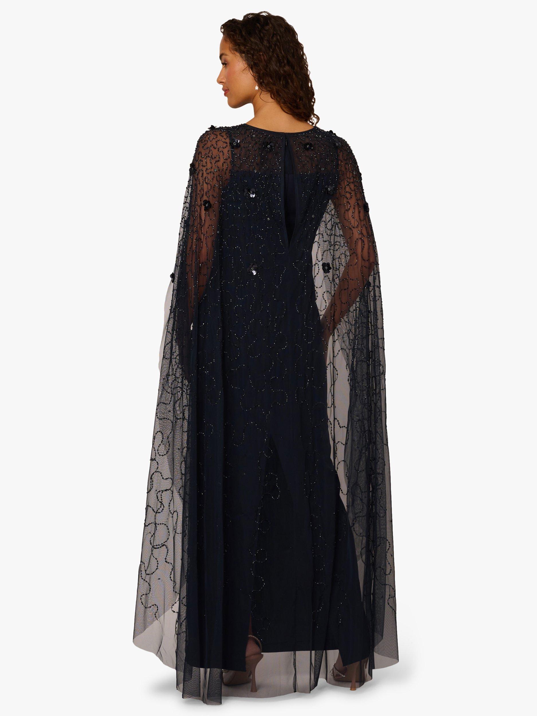princess polly baby blue dress Adrianna Papell Beaded Cape Gown Adrianna Papell Sequin Beaded Gown With  Sheer Cape Sleeves In