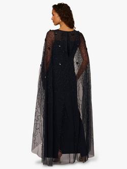 Adrianna Papell Beaded Cape Crepe Maxi Dress, Midnight Blue - view 2, Midnight Blue