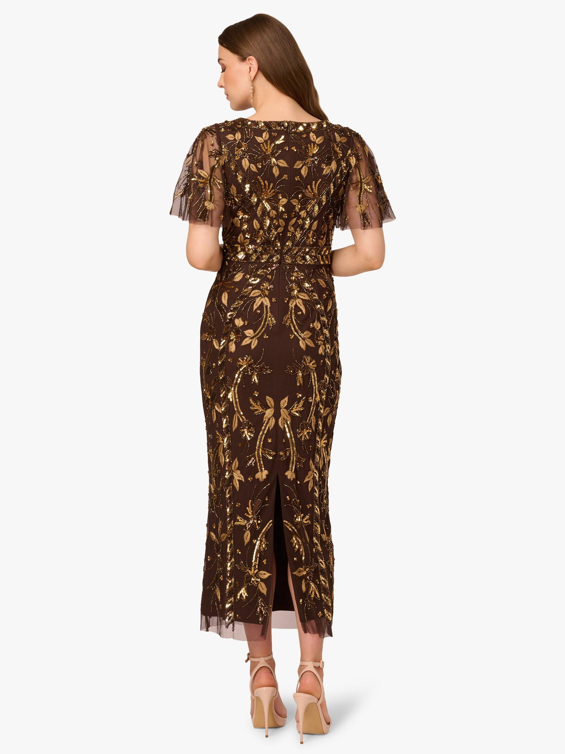 Product image 2 of 6, which shows Adrianna Papell Beaded Flutter Sleeve Dress, Chocolate, 6