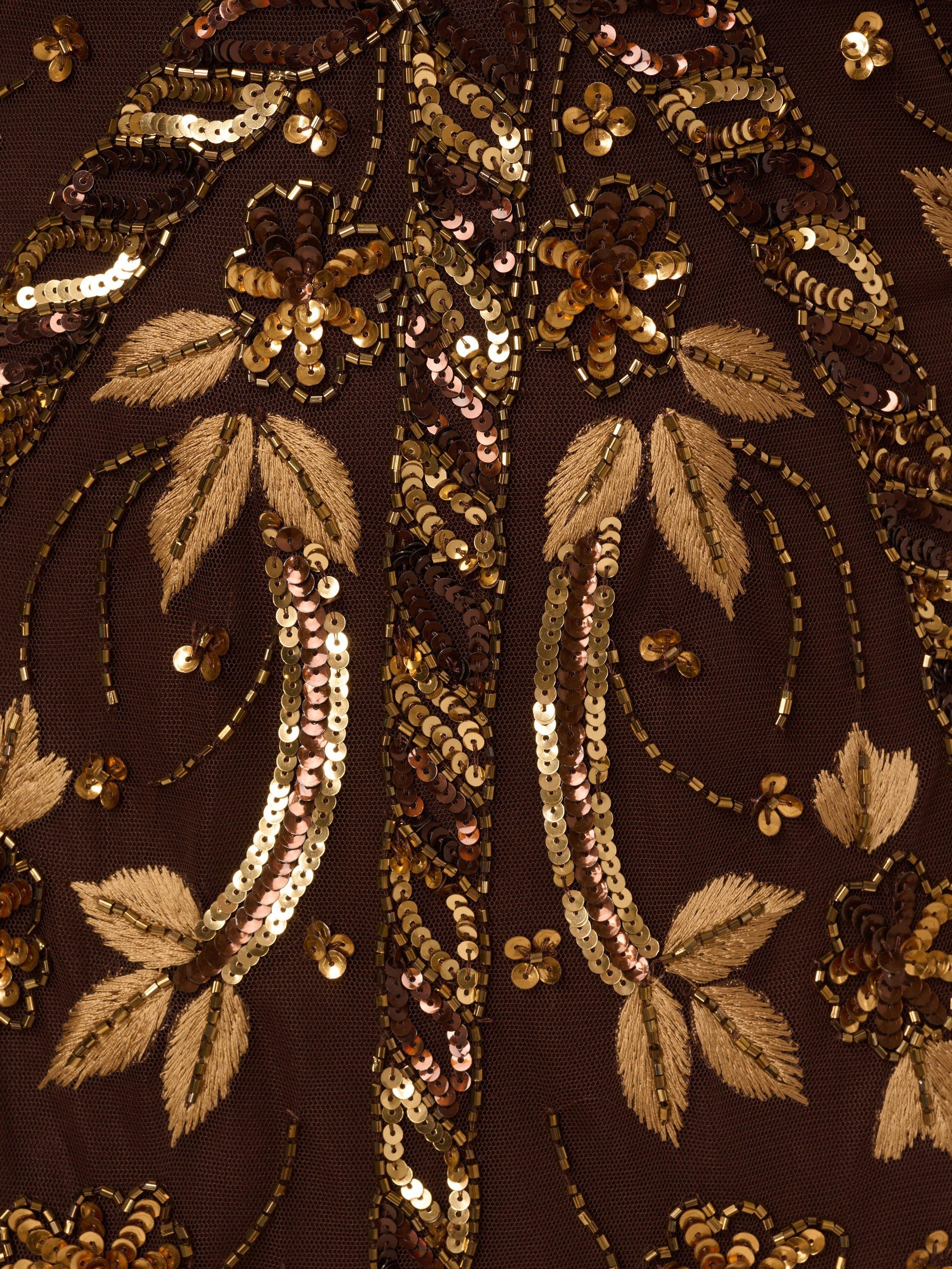 Product image 6 of 6, which shows Adrianna Papell Beaded Flutter Sleeve Dress, Chocolate, 6