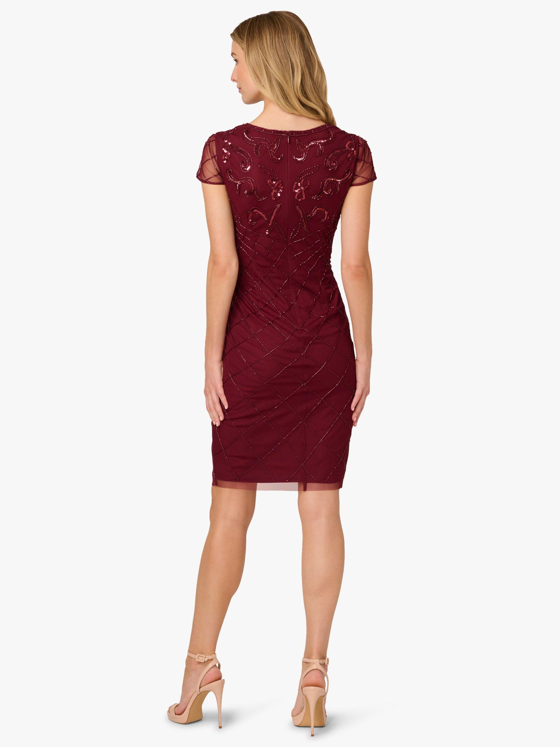 Product image 3 of 7, which shows Adrianna Papell Studio Beaded Mesh Sheath Dress, Mahogany, 6