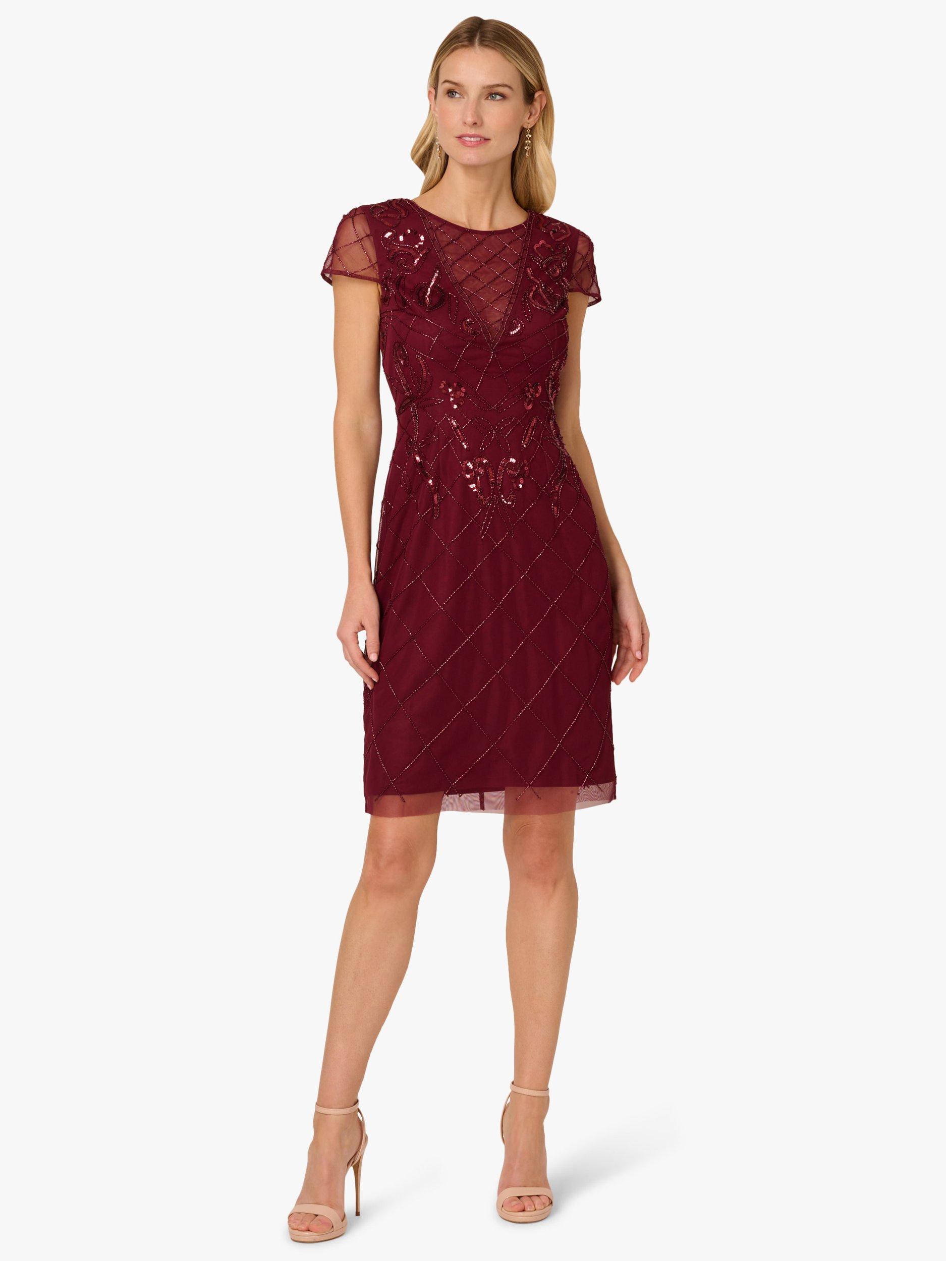 Product image 4 of 7, which shows Adrianna Papell Studio Beaded Mesh Sheath Dress, Mahogany, 6