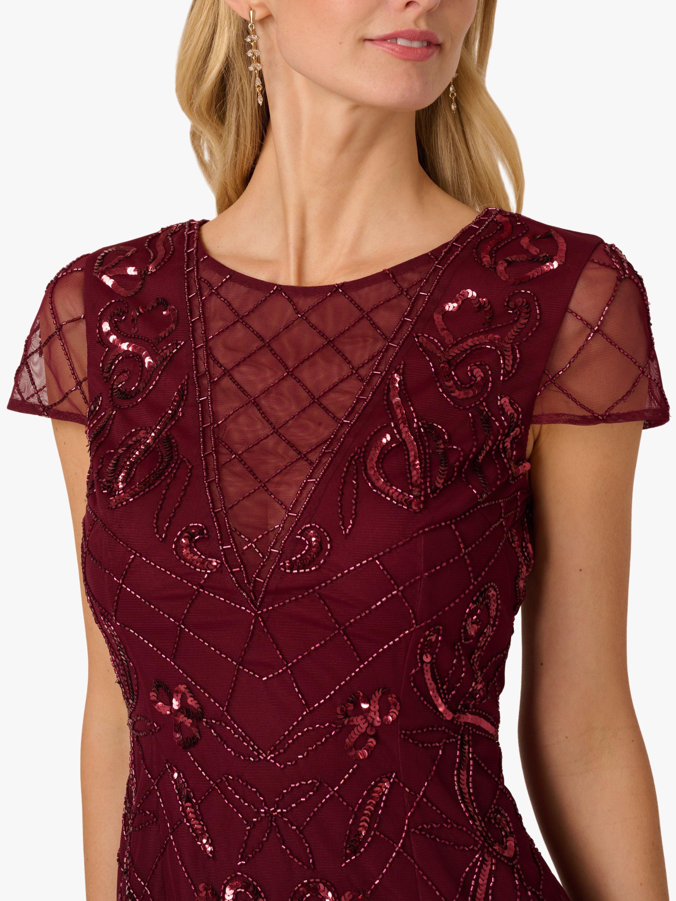 Product image 5 of 7, which shows Adrianna Papell Studio Beaded Mesh Sheath Dress, Mahogany, 6
