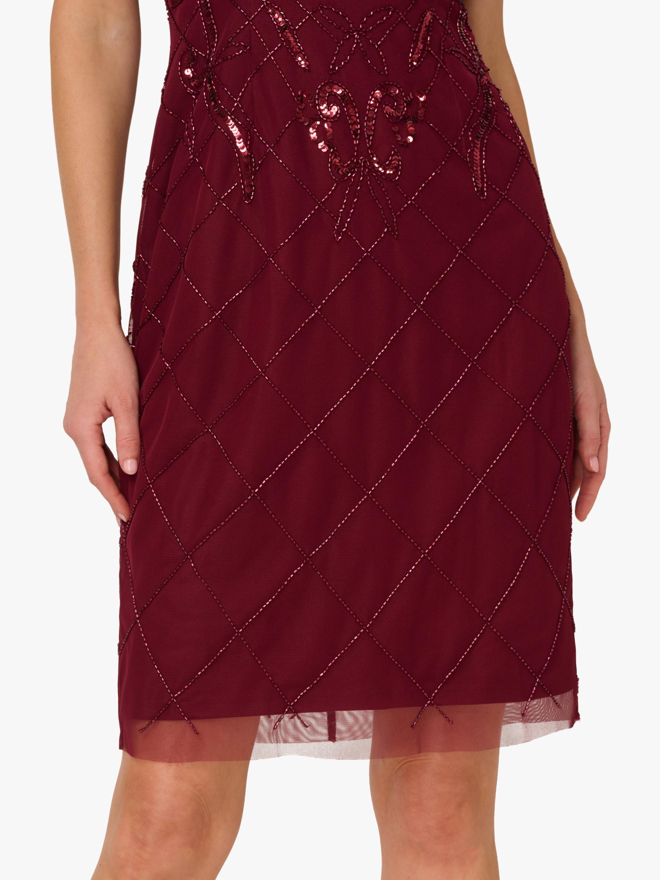 Product image 6 of 7, which shows Adrianna Papell Studio Beaded Mesh Sheath Dress, Mahogany, 6