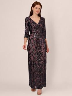 Adrianna Papell Studio Beaded Maxi Dress, Navy/Rose Gold, Navy/Rose Gold