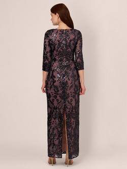 Adrianna Papell Studio Beaded Maxi Dress, Navy/Rose Gold - view 2, Navy/Rose Gold