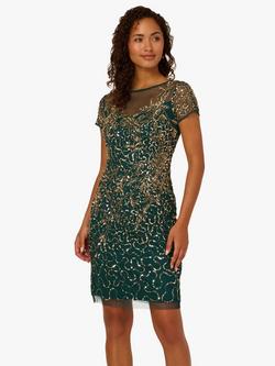 Adrianna Papell Floral Beaded Sheath Dress, Green/Gold, Green/Gold