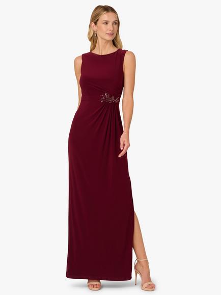 Adrianna Papell Studio Embellished Jersey Maxi Dress, Red Wine, Red Wine