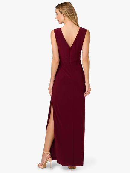 Adrianna Papell Studio Embellished Jersey Maxi Dress, Red Wine - view 2, Red Wine