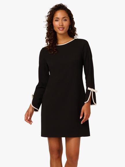 Adrianna Papell Long Sleeve Crepe Sheath Dress, Black/Ivory, Black/Ivory