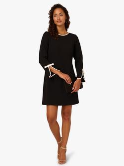 Adrianna Papell Long Sleeve Crepe Sheath Dress, Black/Ivory - view 2, Black/Ivory