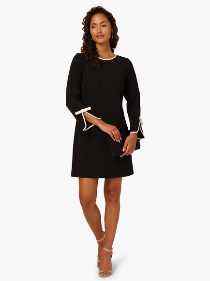 Adrianna Papell Long Sleeve Crepe Sheath Dress, Black/Ivory - view 2, Black/Ivory