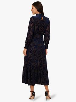 Adrianna Papell Floral Burnout Velvet Midi Dress, Light Navy - view 2, Light Navy