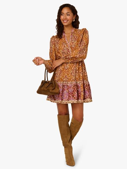 Adrianna by Adrianna Papell Paisley Mini Dress, Brown/Multi - view 2, Brown/Multi