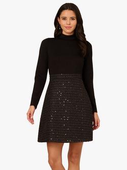 Adrianna Papell Ponte Sequin Boucle Dress, Black, Black
