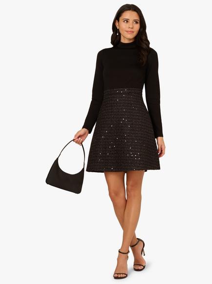 Adrianna Papell Ponte Sequin Boucle Dress, Black - view 2, Black