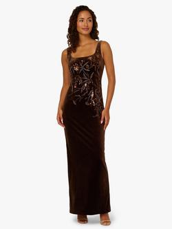 Adrianna Papell Velvet Beaded Maxi Dress, Espresso, Espresso