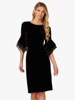 Adrianna Papell Velvet Bell Sleeve Sheath Dress, Black