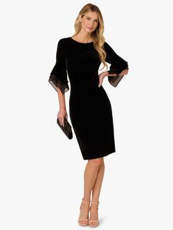 Adrianna Papell Velvet Bell Sleeve Sheath Dress - view 2, Black