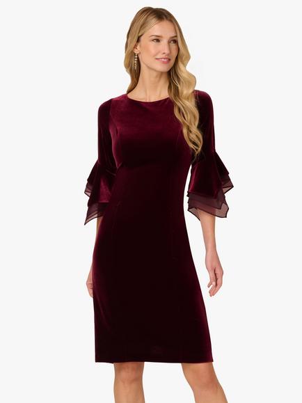 Adrianna Papell Velvet Bell Sleeve Sheath Dress, Bordeaux