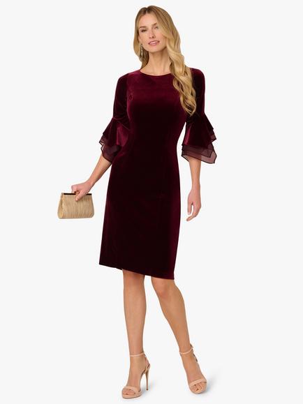 Adrianna Papell Velvet Bell Sleeve Sheath Dress - view 2, Bordeaux