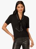 Adrianna Papell Bow Tie Neck Short Sleeve Jumper, Black