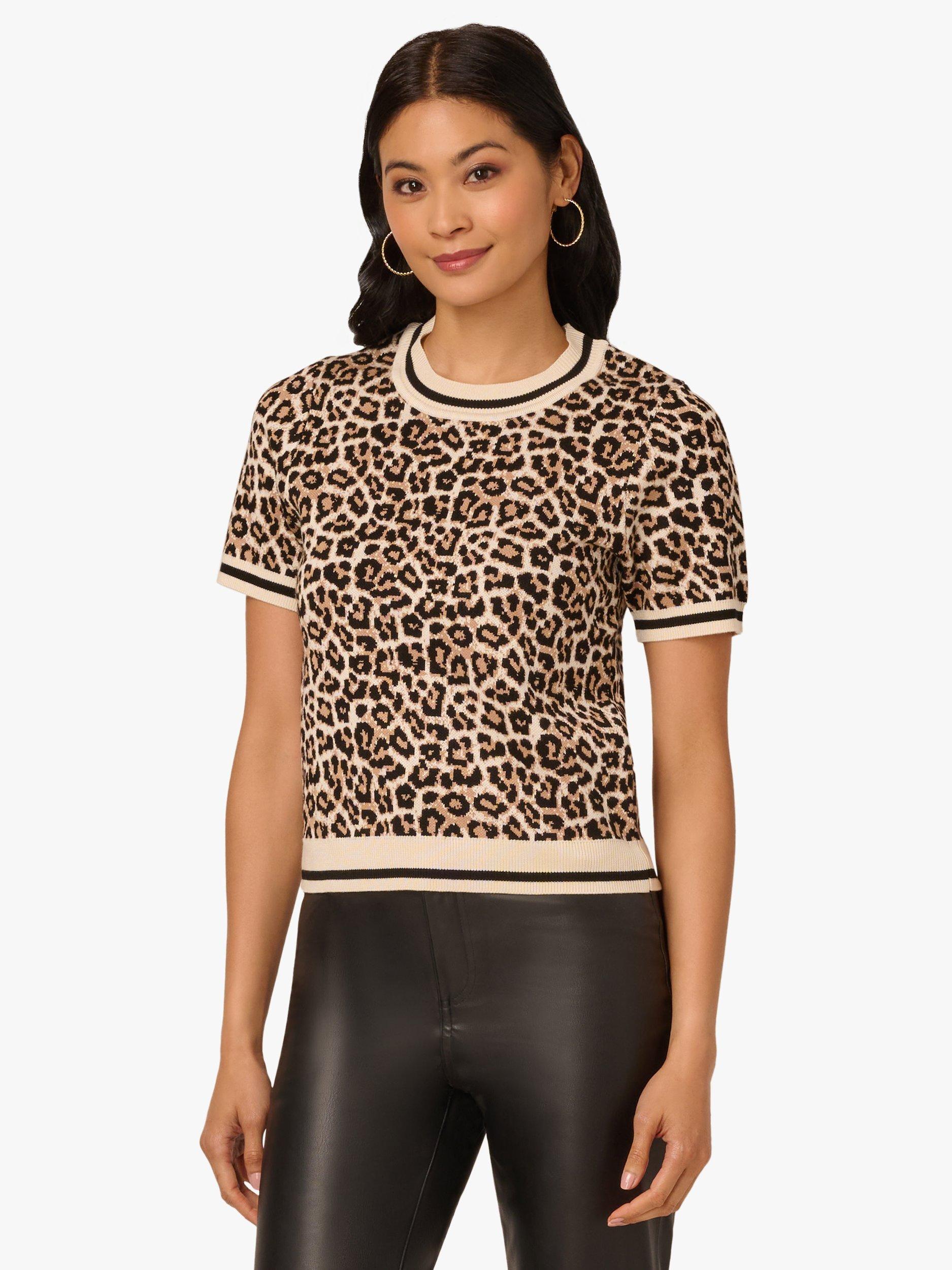 Adrianna Papell Leopard Print Short Sleeve Jumper, Multi