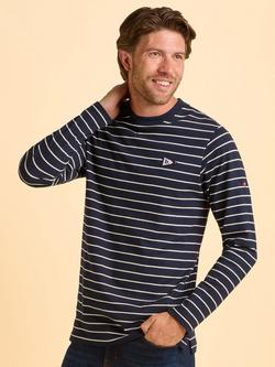 Brakeburn Camowen Cotton Regular Fit Long Sleeve Stripe T-Shirt, Blue/White, Blue/White