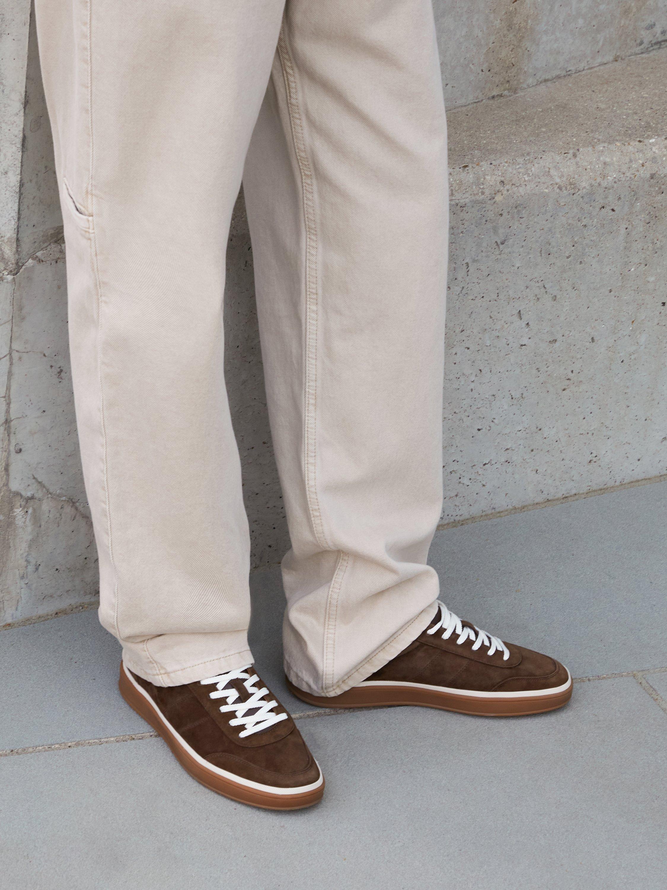 Product image 2 of 6, which shows Dune London Tony Lace Up Suede Trainers, Brown, EU40
