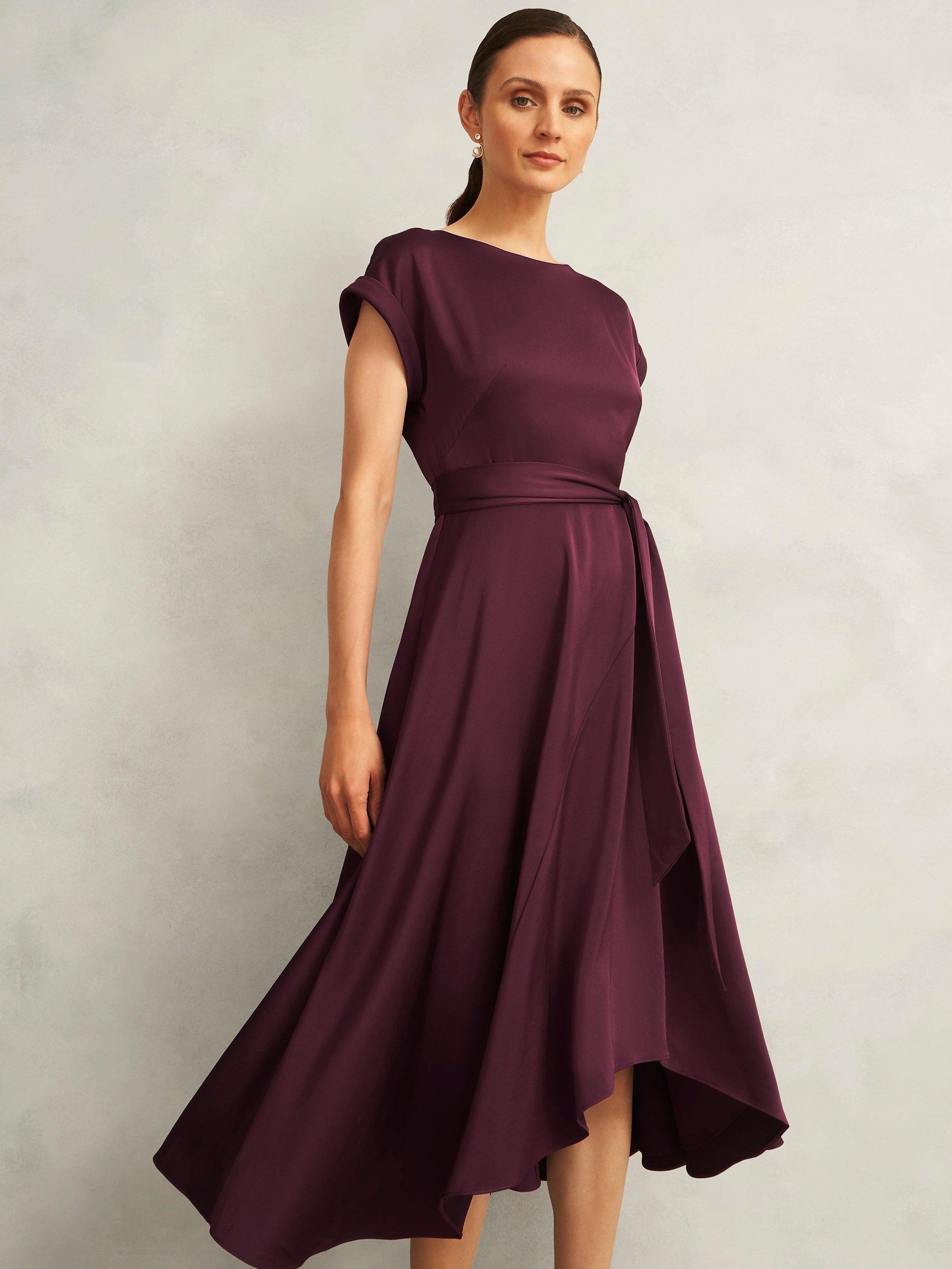 Product image 1 of 7, which shows Hobbs Agnes Satin Dress, Red, 10