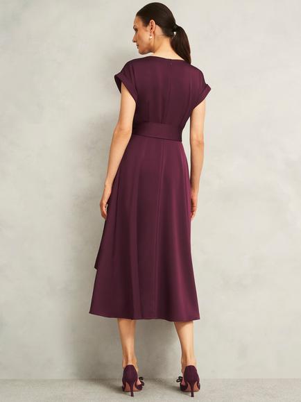 Hobbs Agnes Satin Dress, Red - view 2, Red