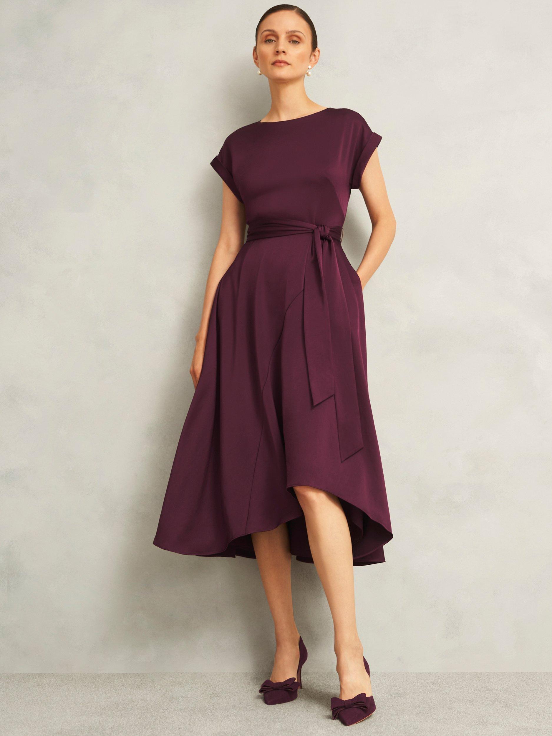 Product image 5 of 7, which shows Hobbs Agnes Satin Dress, Red, 10