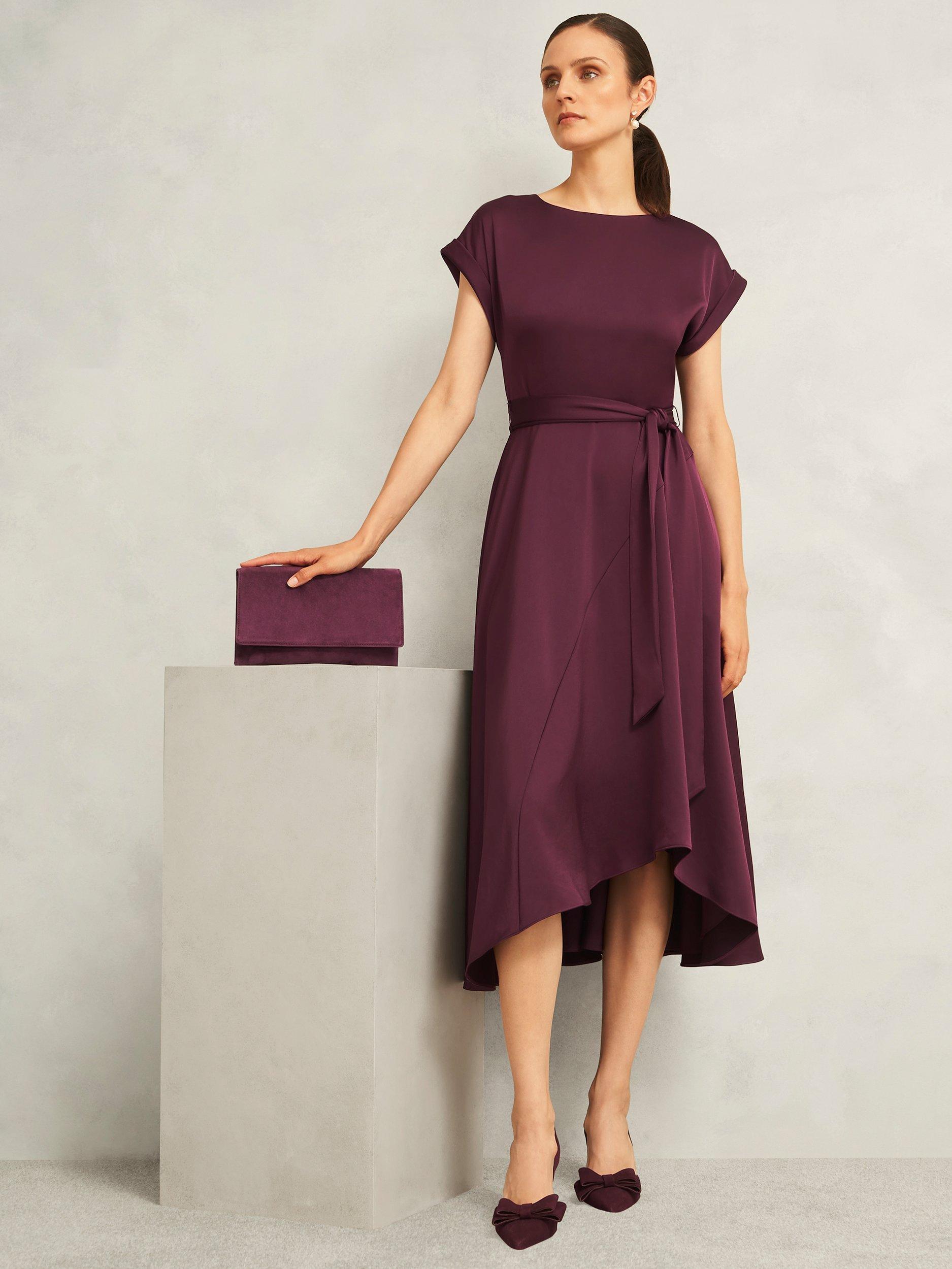Product image 6 of 7, which shows Hobbs Agnes Satin Dress, Red, 10