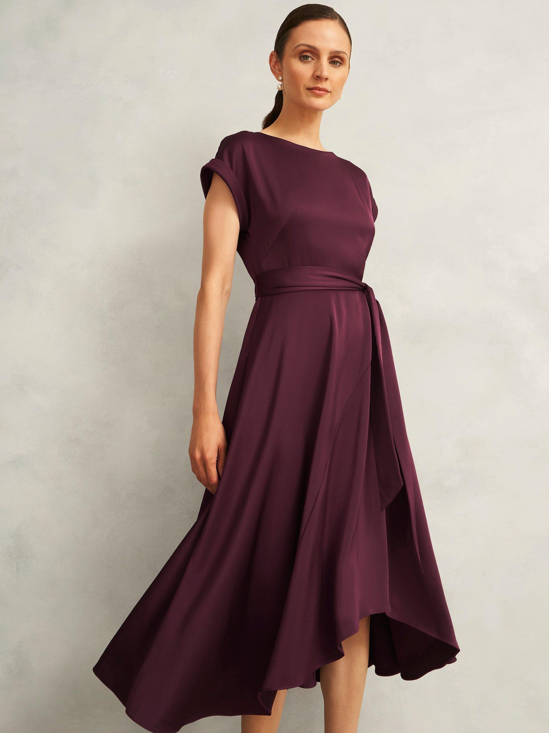 Product image 1 of 6, which shows Hobbs Petite Agnes Satin Dress, Red, 12